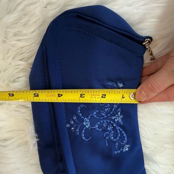 Vintage Blue Floral Beaded Square Handbag Shoulder Bag Purse Chain Y2K - Picture 8 of 8